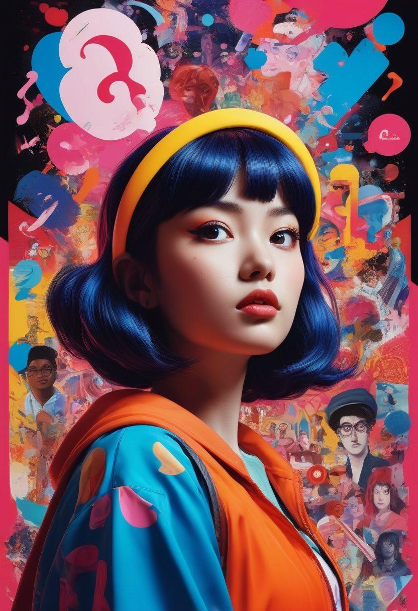 A dynamic collage featuring various animated characters from adult animation, set against a backdrop of abstract boundaries blending into cultural symbols. Neon colors and contrasting shadows should capture the edgy appeal of hentai while hinting at its divisive nature. Include visual elements of debate like question marks and speech bubbles to signify the controversy. The style should be vibrant and bold with a modern twist. 3D. vibrant colors. edgy artwork.